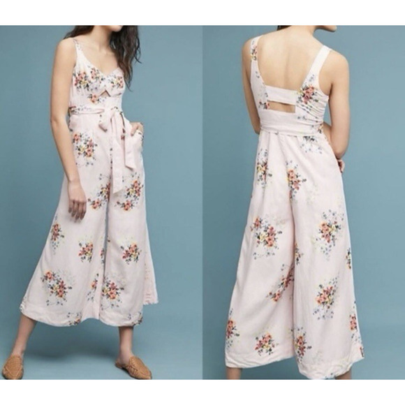 Anthropologie Pants - Anthropologie Akemi Kin Adia Jumpsuit Sz 6 Wide Leg Pink Floral Cottagecore